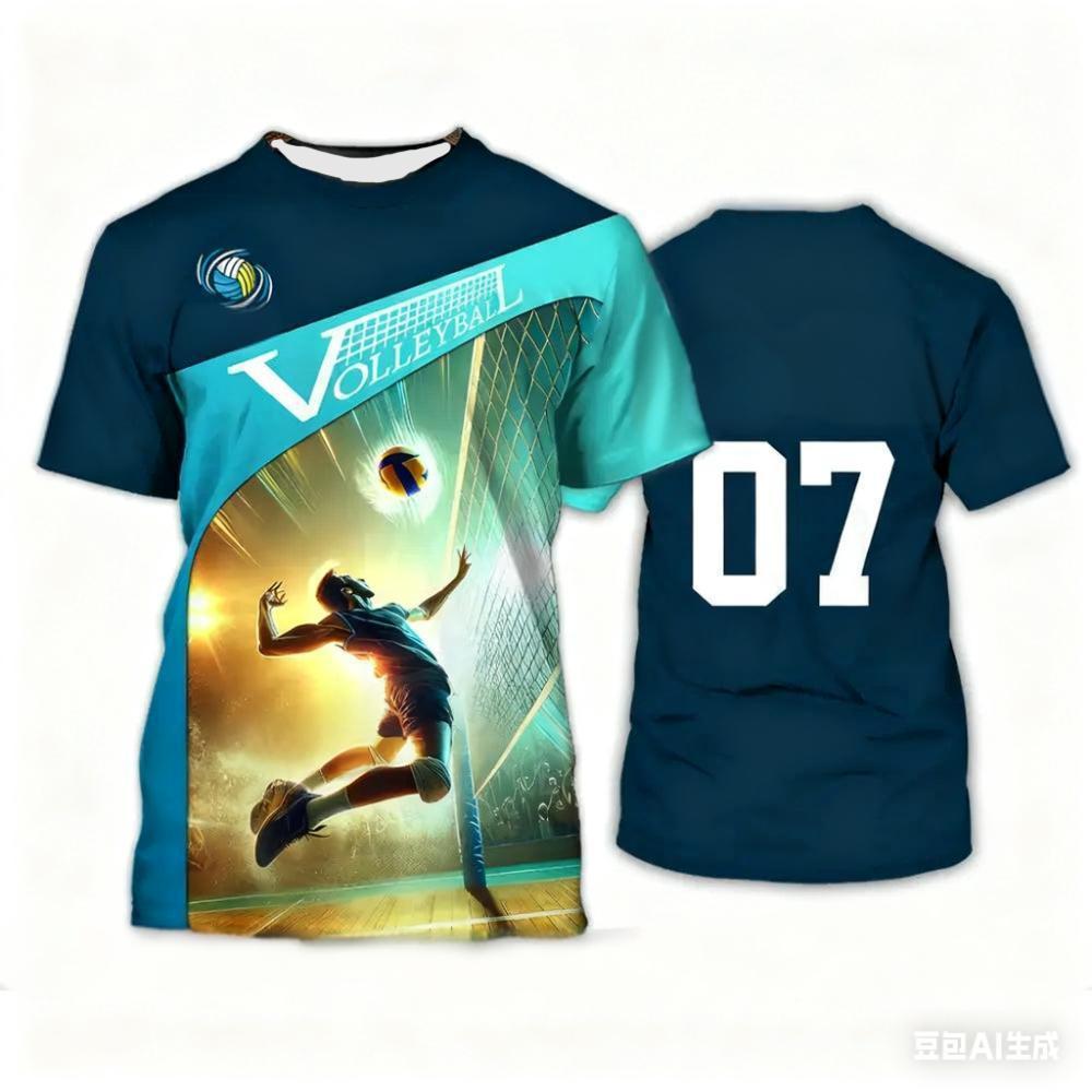 Volleybolltröja 3D-printad kortärmad T-shirt snabbtorkande andningsbar volleybollsportkläder tröja volleybollentusiaster g