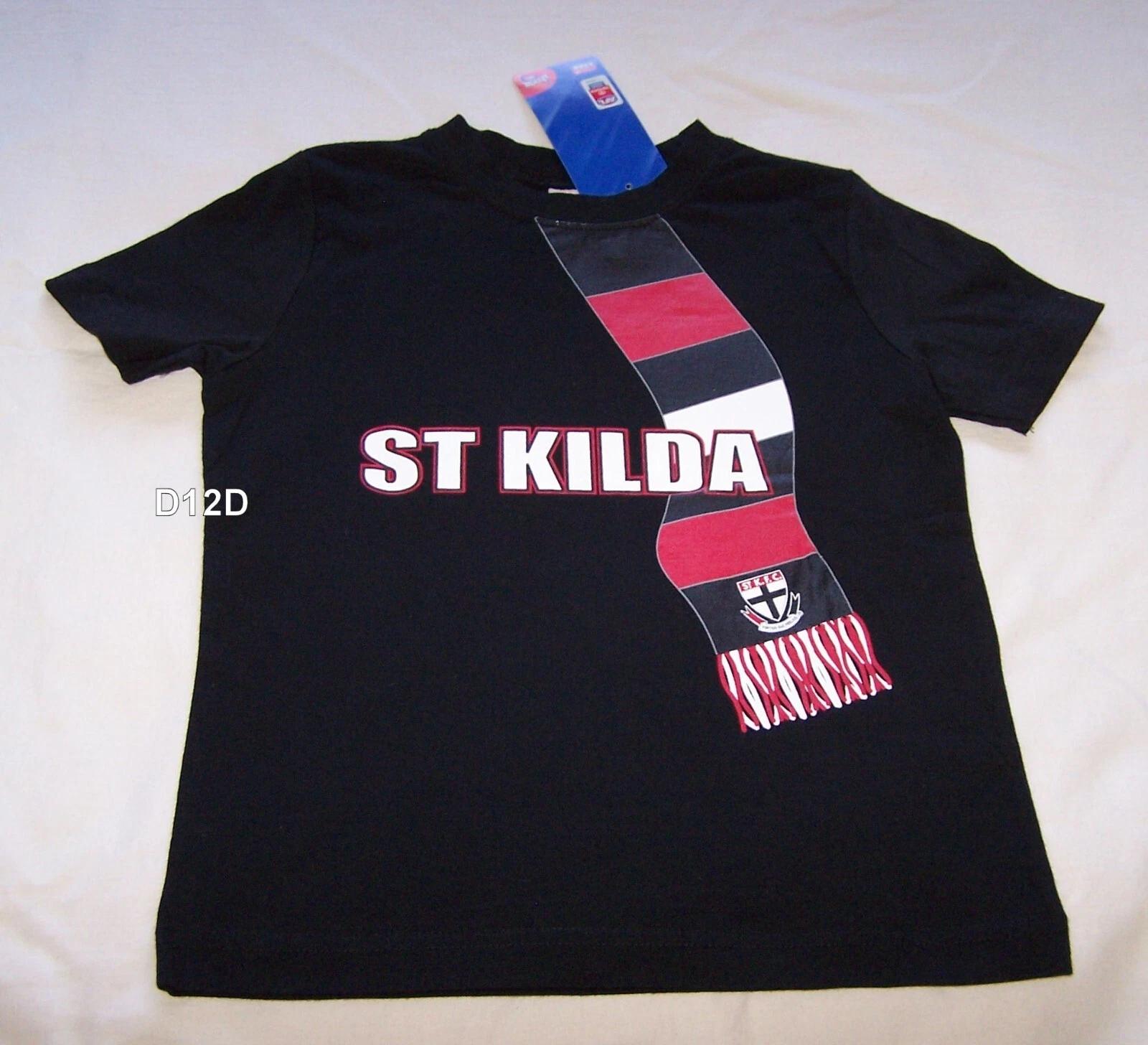 St Kilda Saints AFL AF2019T Boys Short Sleeve Scarf Print T Shirt Size 2 New 2XL