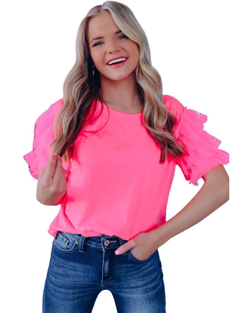 Azura Exchange Ruffled Tulle Sleeve Top