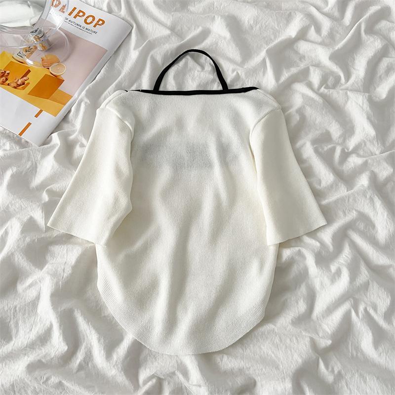 Sommer T-Shirt mit hängendem Hals und quadratischem Ausschnitt für Damen, lockeres, großes, kurzärmliges Oberteil