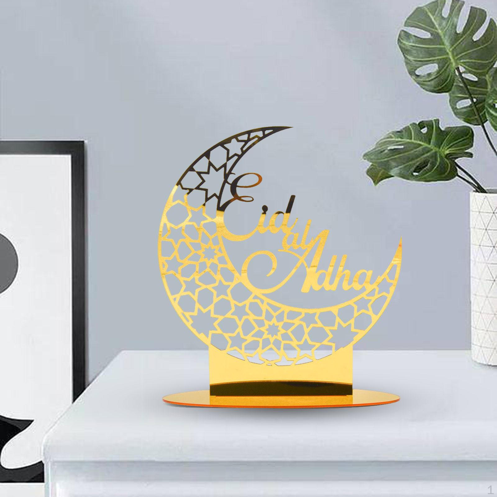 

Acrylic Eid Mubarak Ornament, Ramadan Festival Hollow Art Crafts Table Sign for Islam Muslim Style A
