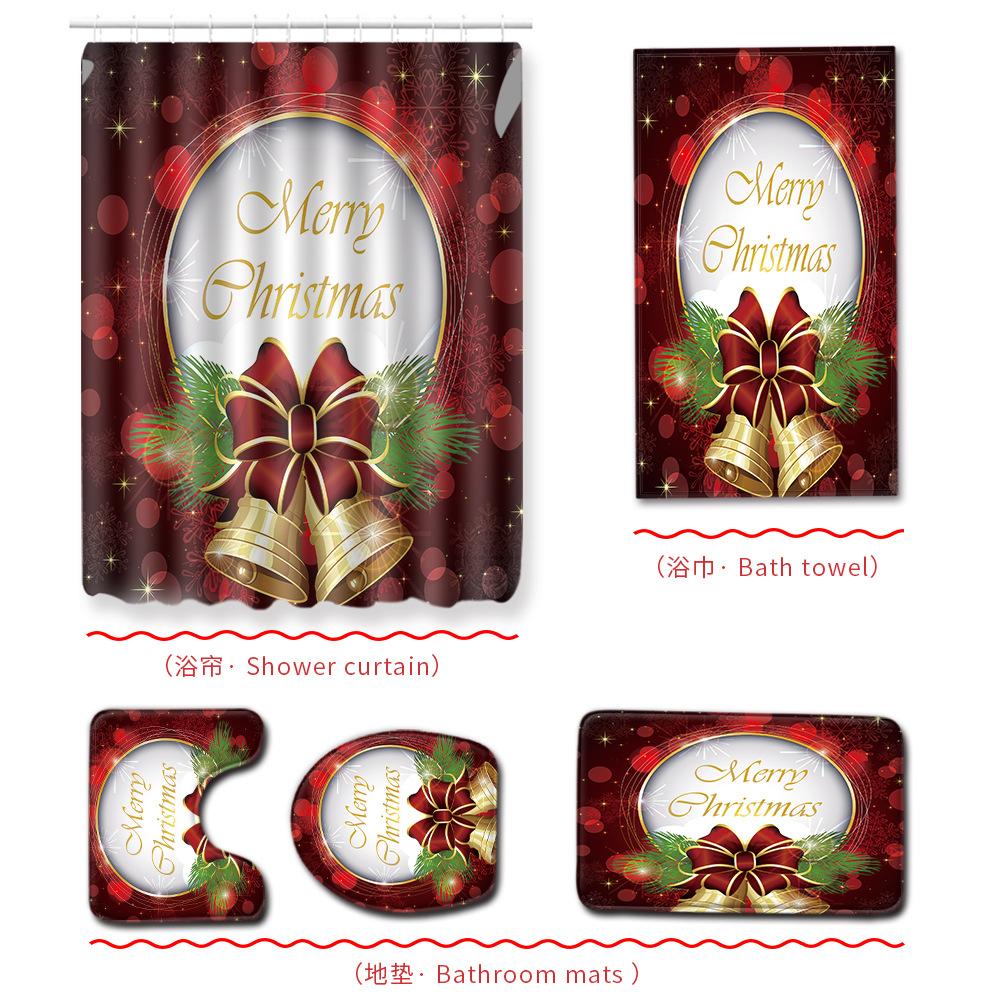 Christmas Bathroom Shower Curtain Bath Towel Floor Mat Five-Piece Set Bathroom Toilet Carpet Shower Foot Mat