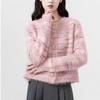 Soft Knit Cardigan Women Pink Round Neck Short Cropped Sweater Casual Chic Style