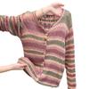 Autumn and Winter Rainbow Striped Long-sleeved Knitted Cardigan Sweater Jacket Top