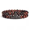 2pcs 8mm Red Tiger Eye Bead Bracelet Crown Spacer Unisex Jewelry