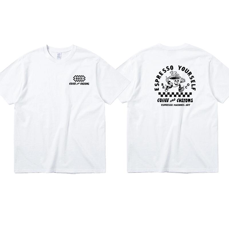 

COFFEE AND CUSTOMS American retro sports style pure cotton printing round neck short-sleeved T-shirt men S