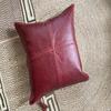 NOORA 100% Real Lambskin Leather Pillow Cover, Square Burgundy Leather Pillow Cover, Living Decor, Throw Cover ST078