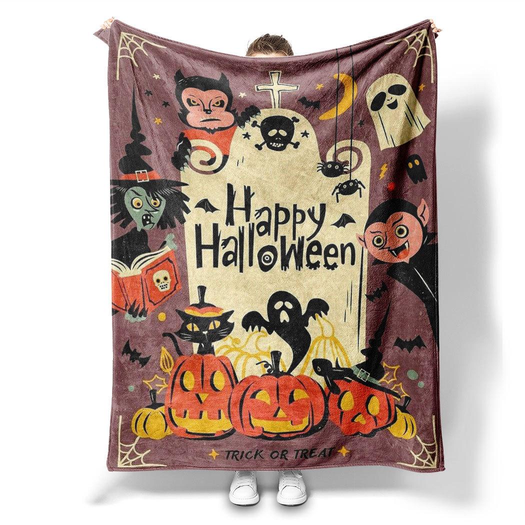 

Halloween cartoon theme Printed Blanket for Sofa Travel Camping Living Room Office Conditioning Blanket for All Seasons Gifts 75x90cm