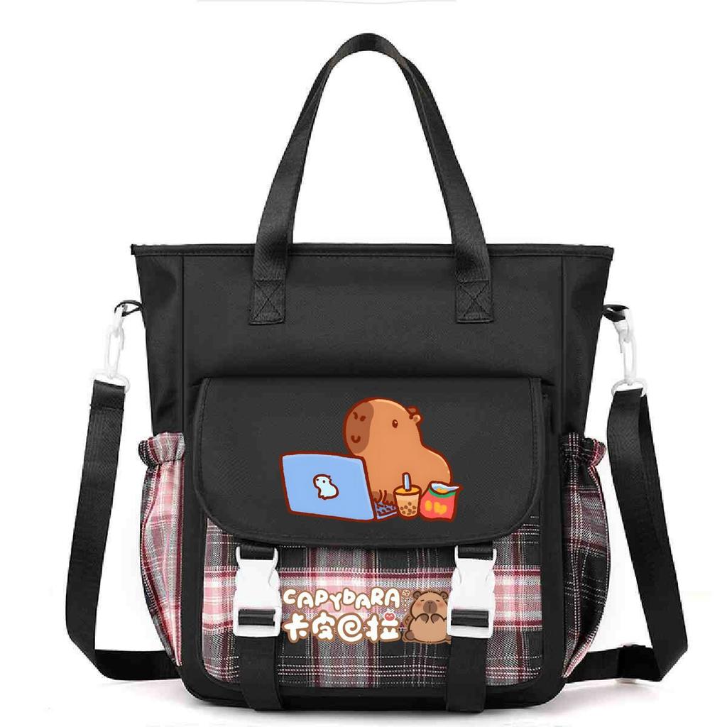 Crossbody bag, primary school, junior high school schoolbag, male and female students tutoring bag, cute kapibara large-capacity shoulder bag.