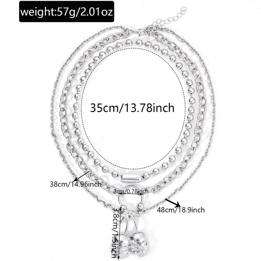 Punk-Stil Mehrschichtige Totenkopf-Kirsch-Halskette Für Frauen Mit Zinklegierungskette