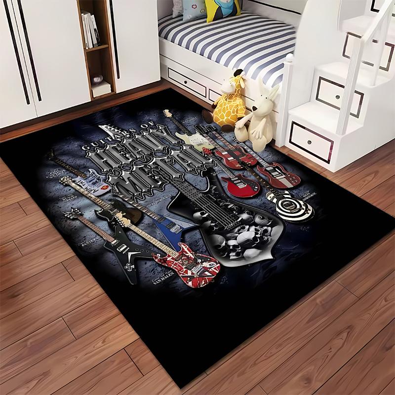"Guitars of Heavy Metal Rug with Skull Design and Dark Theme" Suitable for Use As an Anti-slip for Living Room Bedroom Sofas