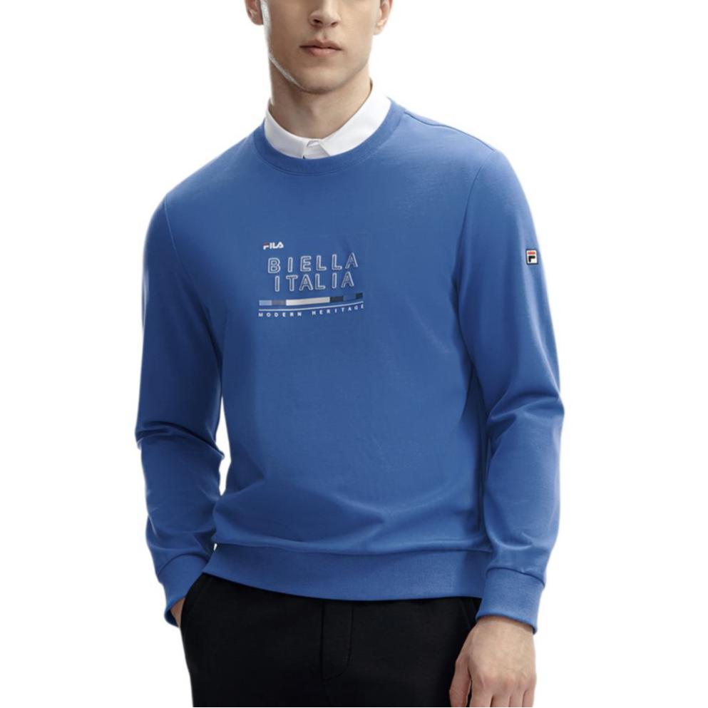 FILA Letter Print Casual Crew Neck Knit Pullover Sweatshirt Men sweatshirt Misty-Lake-Blue F11M411211F-DB