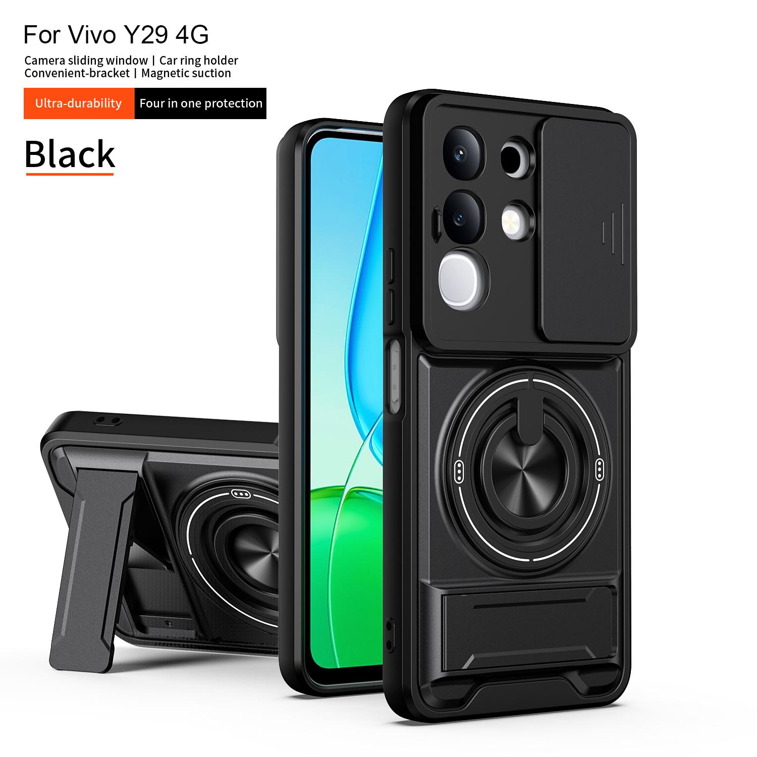 

Slide Camera Cover Compatible for Vivo Y29 4G Case With Built-in Ring Stand and Folding Stand for Vivo Y29 4G чёрный