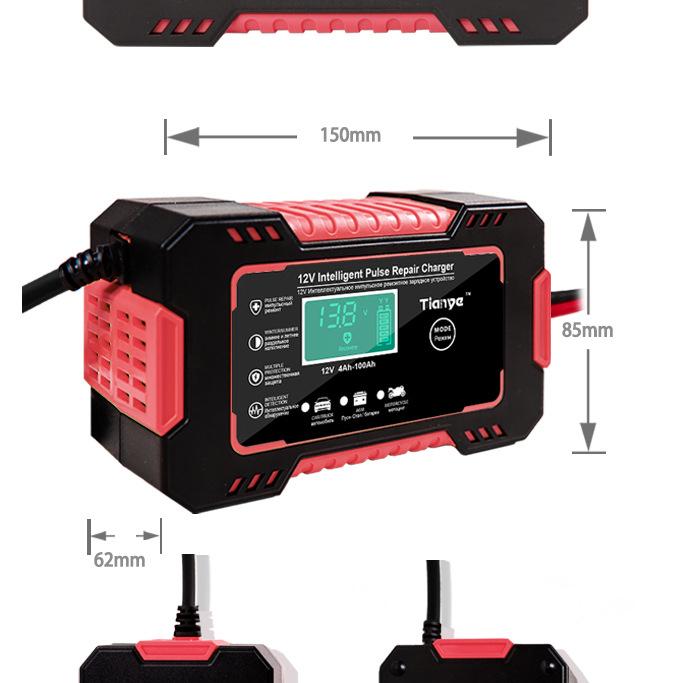 EU Plug Car Battery Charger, 12V 6A Intelligent Battery Trickle Charger Car 12V Battery Maintenance Car Truck Motorcycle Lead-acid Battery