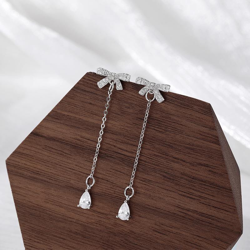 High-end Bow Water Drop Fringed Earrings for Women Simple Sweet Personality