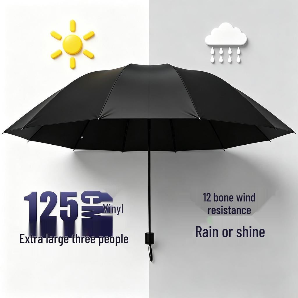 12-Rib Folding Umbrella for Sun and Rain Protection