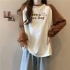 Retro Splicing Lazy Wind Loose Letter Printing Autumn Round Neck Real Shot Long Sleeve Top Women