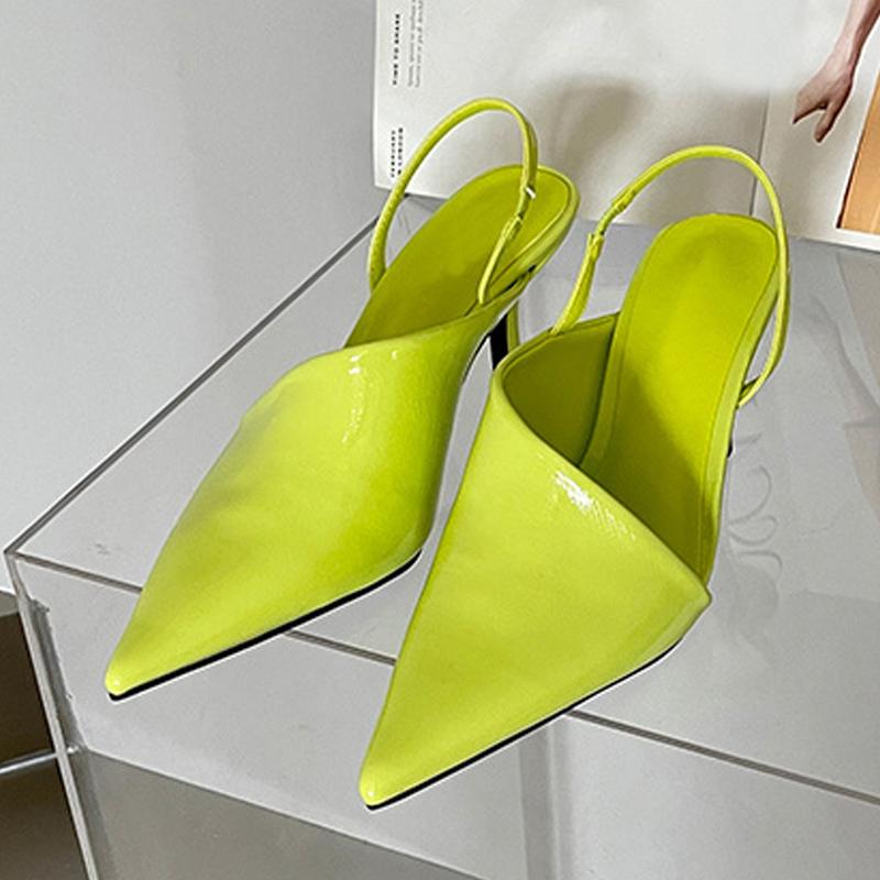 Moda roșii subțiri cu tocuri înalte Mules Sandale cu vârf ascuțit Pantofi cu slingback pentru femei, pantofi cu rochie de petrecere, elegante, puțin adânci