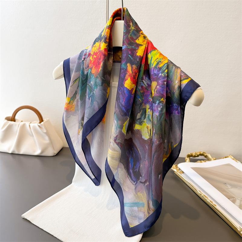 Spring Summer Women Scarf Silk Print Satin Scarves Shawl Headband Hijab Bandana Wrap Bufanda Fashion 70*70cm