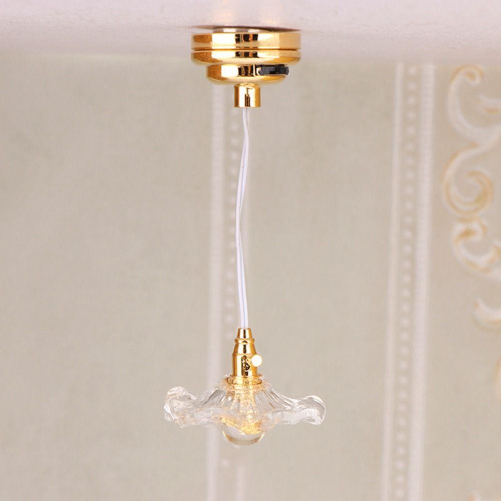 Mini Dollhouse Colored Glass Lamp 1:12 Home Table Lamp Model Lighting Model Doll House Accessories