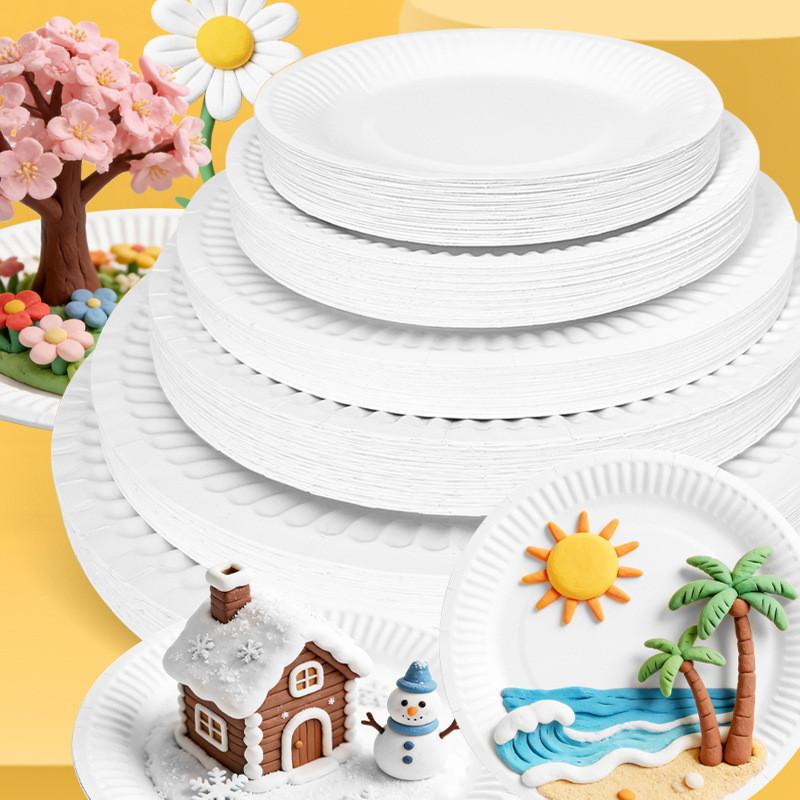 Disposable Paper Plate Set For Kid Diy Craft Art Activities With Round Shape For Classroom Use