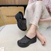Full diamond high-heeled fashion cool slippers women's 2025 summer new wear casual thick-bottomed wedge one-word slippers