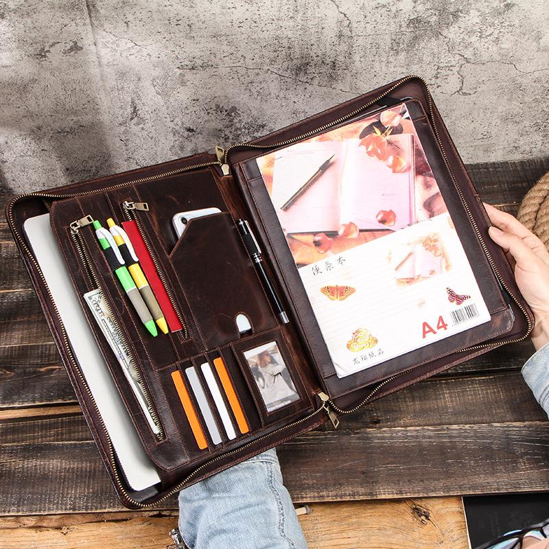 Leather Laptop Bag Portable Business Office A4 Paper Multi-Function Laptop Storage Bag