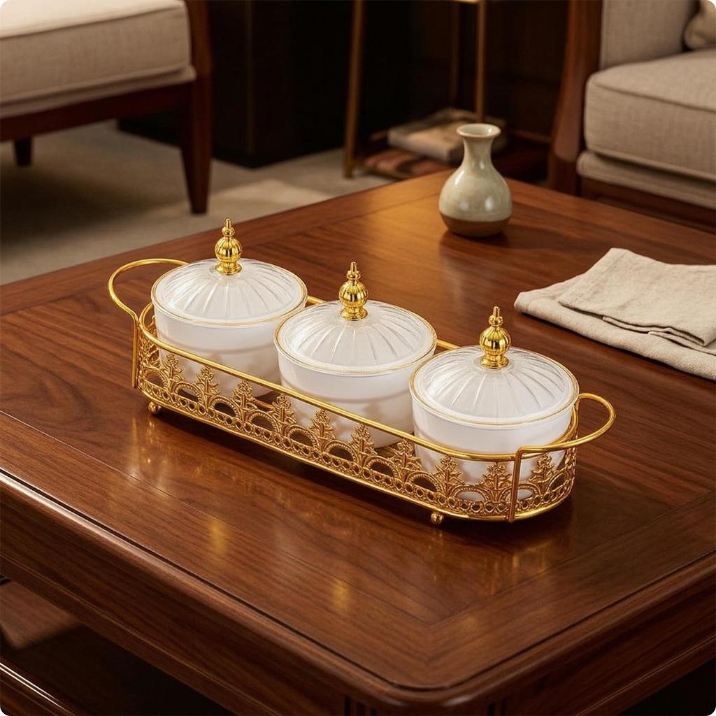 Snack Tray Organizer Tone with Lid and Handle Decorative Container for Hosts, Homeowners,