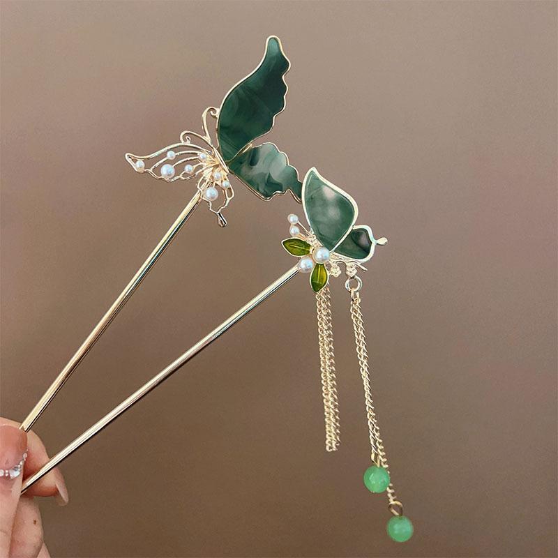 Ancient landscape butterfly fringed hairpin advanced sense new Chinese pearl step hairpin elegant hair accessories hairpin