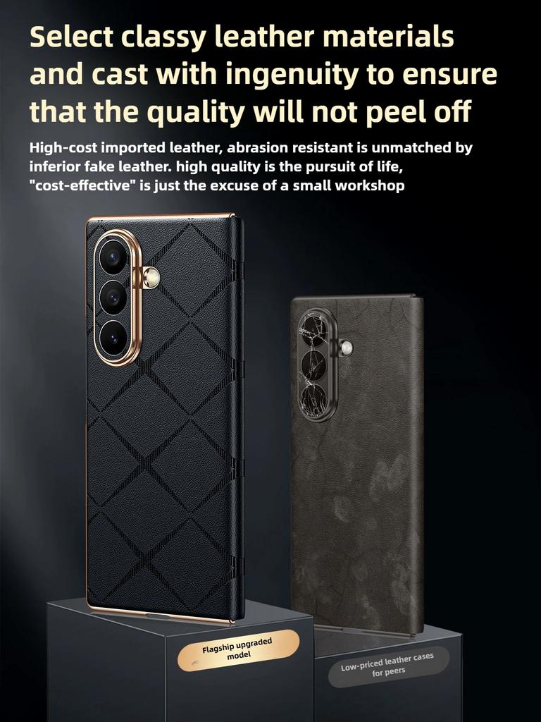 Full Protection for Samsung Galaxy Z Fold 8 Ultra 7 6 5 5G High-End Starlight Genuine Leather Texture Magnetic Plated Case Cover