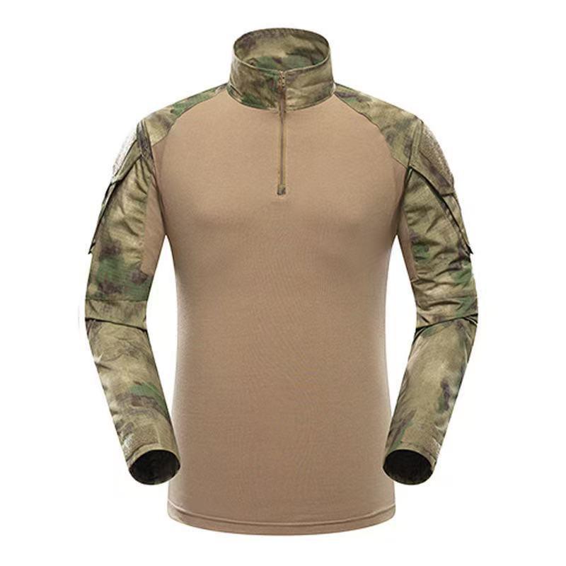 Mens Tactical Military-Style Camo Long Sleeve Training Shirt Outdoor Combat Uniform Hiking Camping Shooting Sports