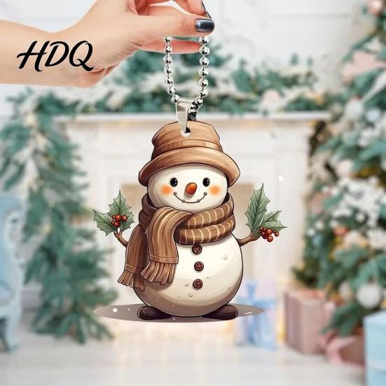 Durable Acrylic Hanging Pendant Cute Snowman Pendant 2D Flat Car Rearview Mirror Charming Winter Holiday Decoration with Keychain Ring Christmas