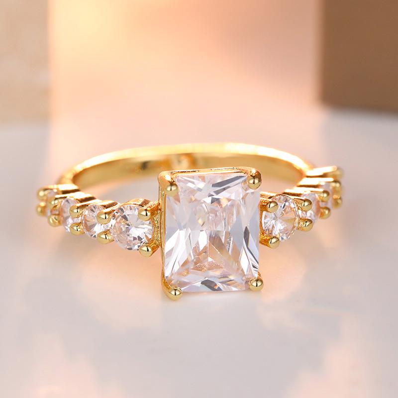 Elegant Inlaid White CZ Women's Ring Trendy Gold Color Geometry Daily Wear Party Jewelry Anniversary Gift