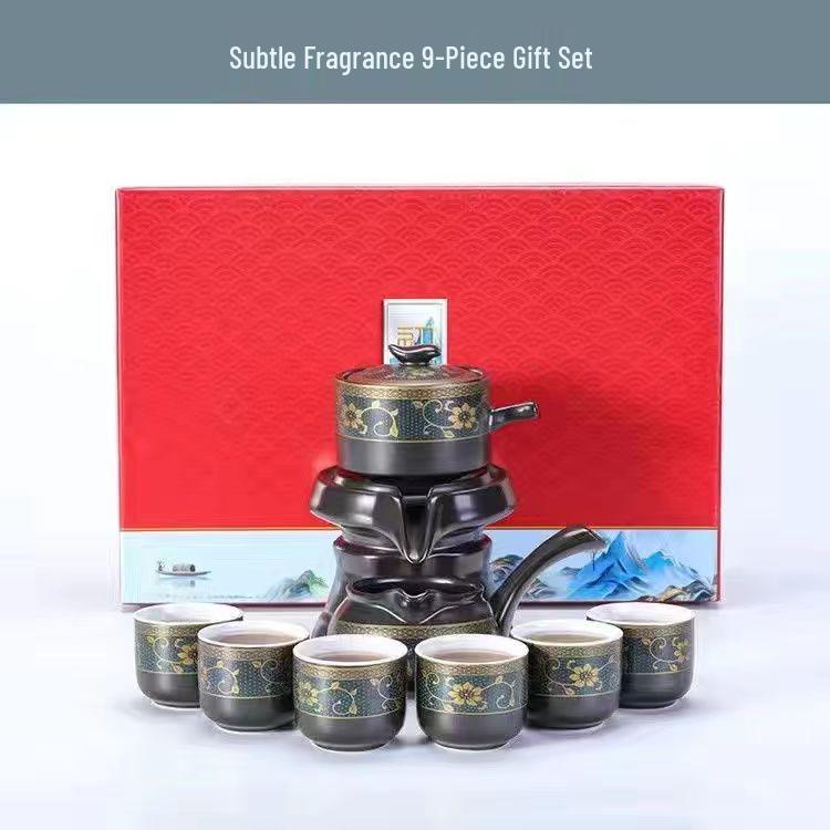 Home Tea Set: Anti-Scald Teapot, Ceramic Gongfu Cups, Stone Mill Semi-Automatic Brewer