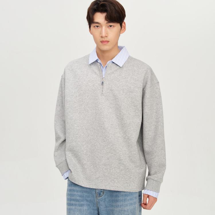 

Anti-Wrinkle Tianshan Cotton Fake Two-Piece Men s Hoodie - Polo Collar, Slightly Loose, Autumn/Winter 2025 Collection 3XL