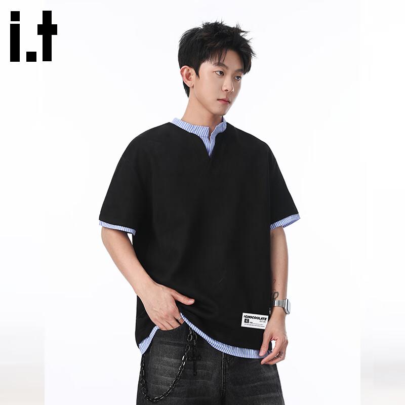 CHOCOOLATEit Men's Faux Two-Piece Shirt Collar Polo T-Shirt
