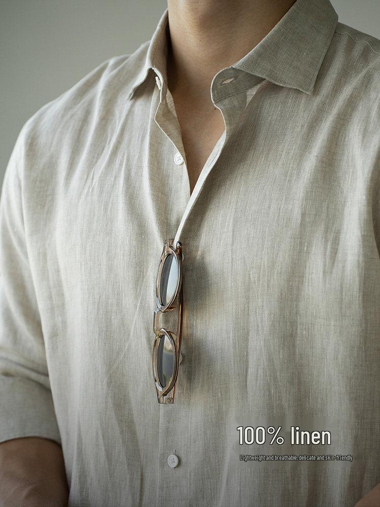 Men's Italian Linen Lightweight Long-Sleeve Shirt - Spring 2026 Casual, Old Money Style.