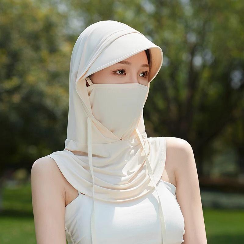 

Sun Protection Hat Mask Neck Protection Integrated Female Summer Cycling Sun Hat UV Protection Sun Hat Breathable Face Slimming Beige All yards