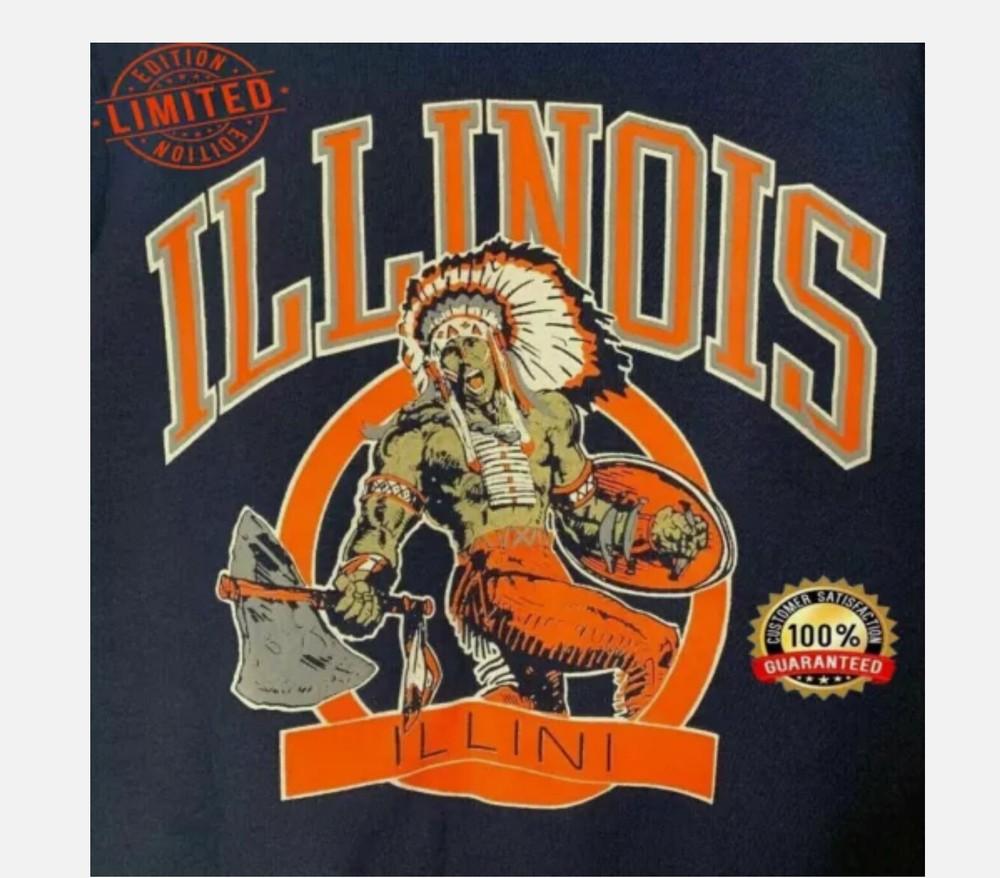 The Clothing Vault Vintage 80s Illinois Fighting Illini Tričko Unisex ,ČERNÉ