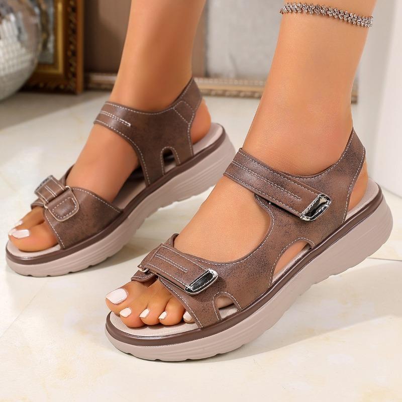 New Large Size Casual Sandals Women's Sports Style Velcro One-character Comfortable Fish Mouth Sandals