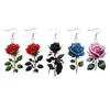 Rose Drop Earrings, 10-Pair Acrylic Floral Set with Double-Sided Printed Pendants and Stainless Steel Fishhook Ear Wires