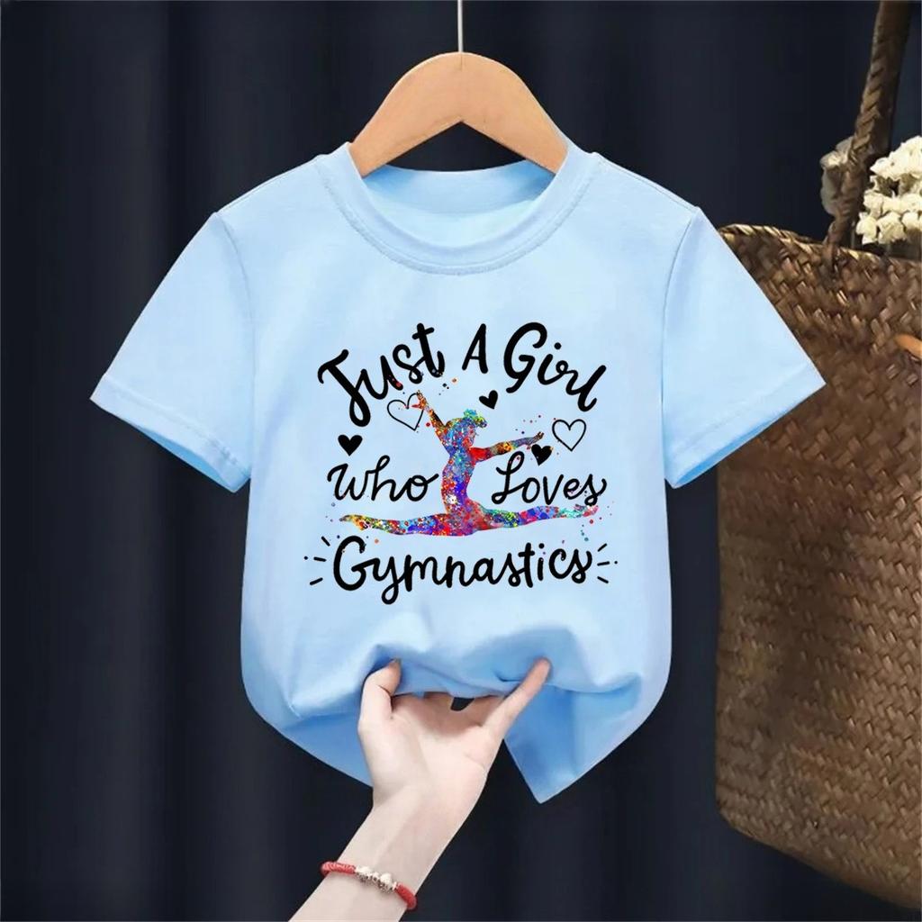 Kawaii Kids Clothes Just A Girl Who Loves Gymnastics Watercolor Graphic Printed Tshirt Girls Love Sports Casual Summer TShirt