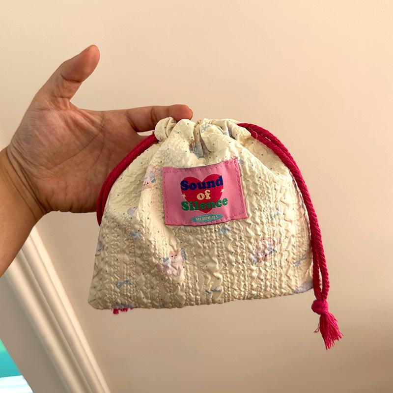 Cute Cartoon Bubble Drawstring Pouch, Portable Polyester Storage Bag for Travel