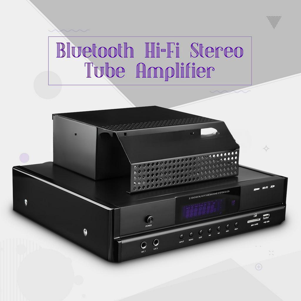 200W HIFI bluetooth 4.0 2.1Tube Power Amplifier USB SD Amplifier Microphone Subwoofer AMP Home Audio Tube Integrated Amplifier