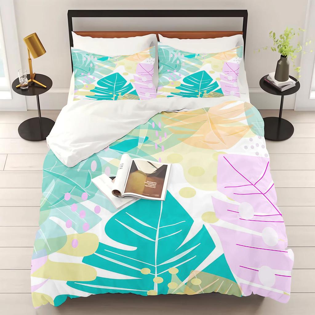 Cartoon Palm Leaf Duvet Cover Bedding Set Cute for Kids Teens Girls Bedroom Decoration Duvet Cover Easter Gift Friends