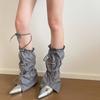Women Harajuku Leg Warmer with Adjustable Drawstring Punk Flared Long Socks Grunge Baggy Loose Foot Cover Streetwear
