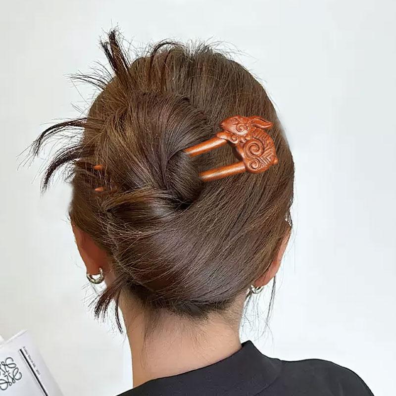 1pc U-Shaped Vintage Style Rabbit Deer Women Wood Hair Accessories Butterfly Flower Hair Stick Hairpin