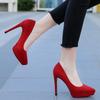 Women Flocks High Heel Shoes Pointed Toe Platform Single Shoes Office Nightclub Party Wedding Princess Model Catwalk Show Pumps