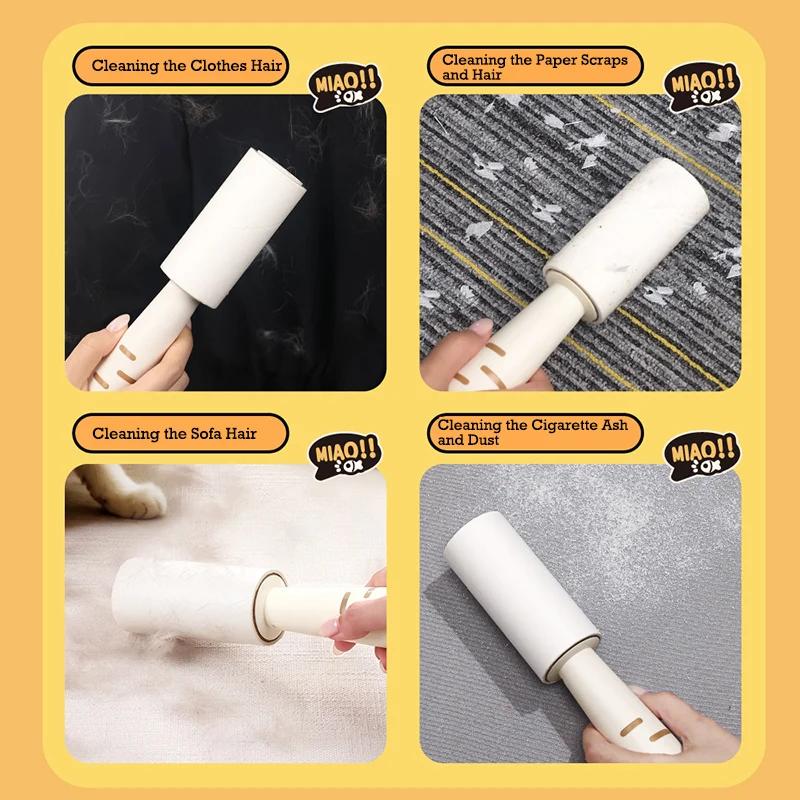 Cute Cat Shape Hair Remover Roller Tearable Adhesive Paper Dust Removal Roller for Clothes Pets Home Sticky Hair Cleaning Brush