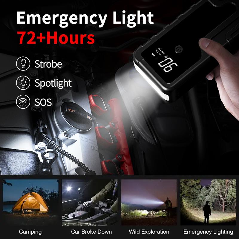 5000A Heavy Duty Jump Starter for Truck SUV Car, Air Compressor, QC3.0 Fast Charger, Booster Pack with LED Emergency Light.